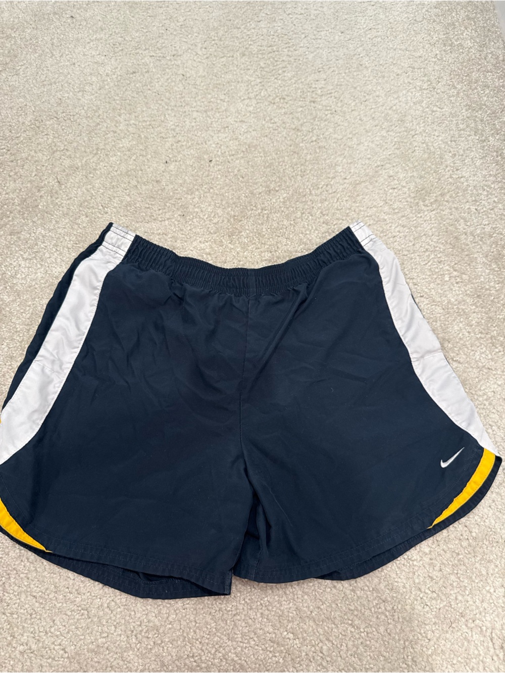 Nike Navy Shorts with White Panels and Yellow Trim
